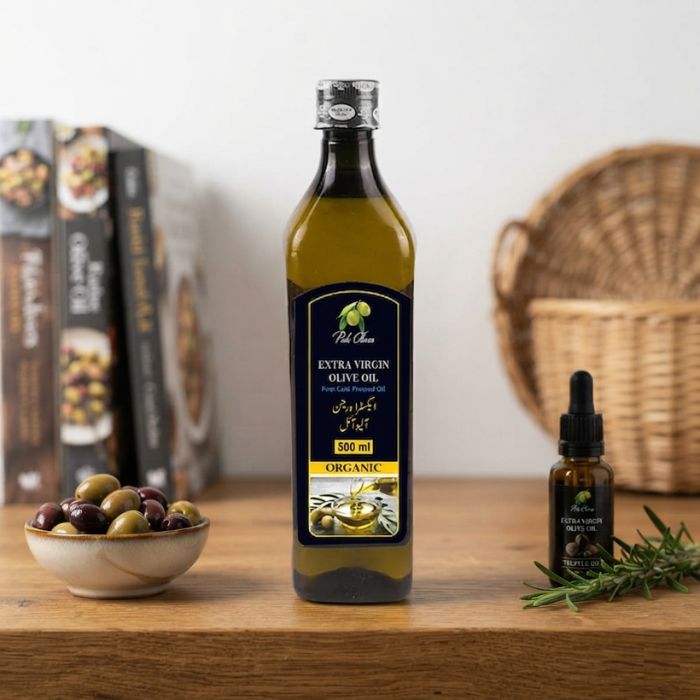 Olive Pures Organic Extra Virgin Olive Oil available in 250 mL, 500 mL, and 1 Liter sizes